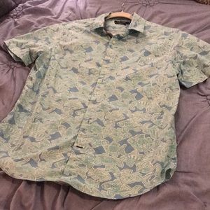 Nautica, button-up shirt, blue, small, 97% cotton, machine washable.